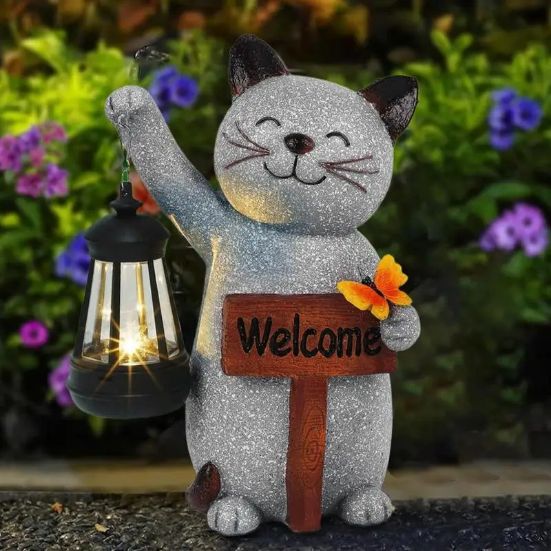 Resin Statue Solar Light Cute Animal Figurine Lantern Desktop Art Crafts Ornament Garden Backyard Landscape Lamp Props