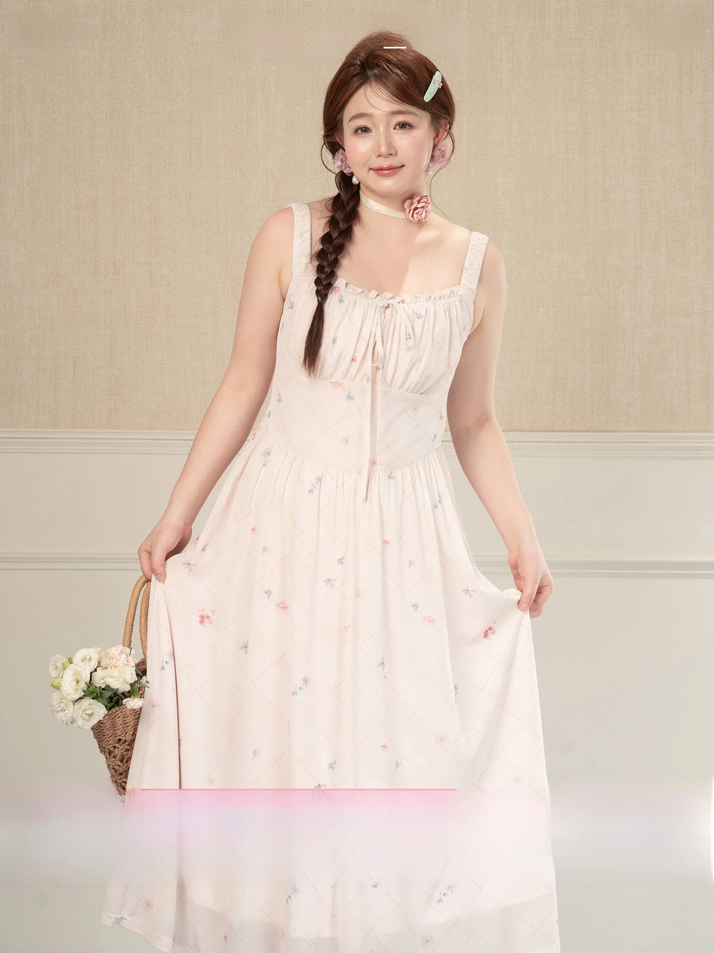 

Sweet Dream Floral Print Maxi Dress Heynew plus Size Women's Clothing Pink A-Line Skirt Comfortable Fit Summer Dress