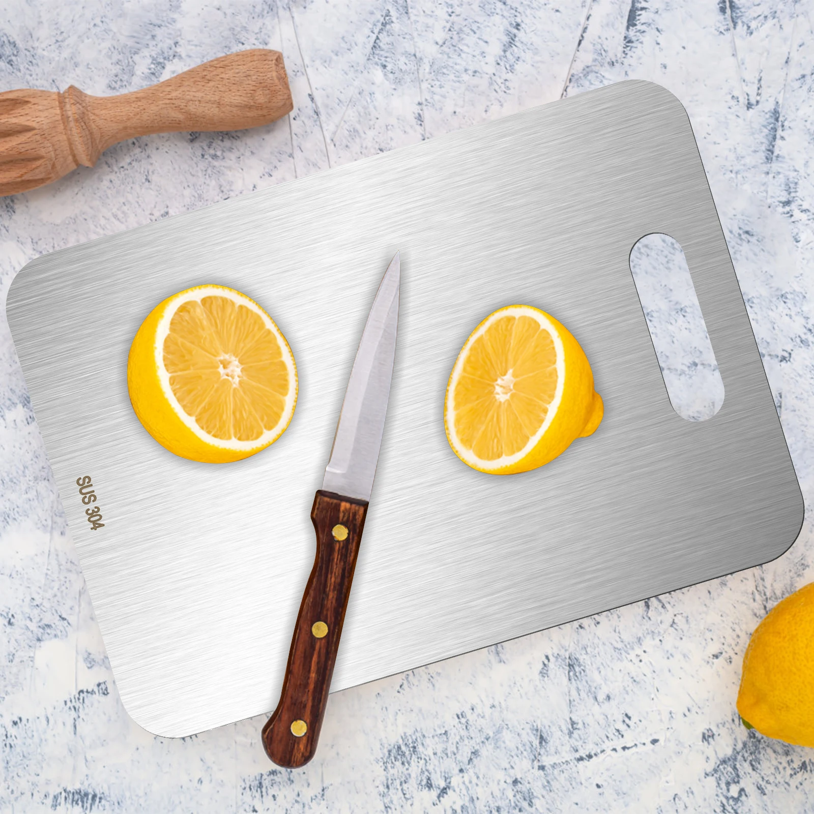 Cutting Board Stainless Steel Cutting Board Two Sided Metal Chopping Board Hangable Cutting Board for Meat Fruit Vegetable