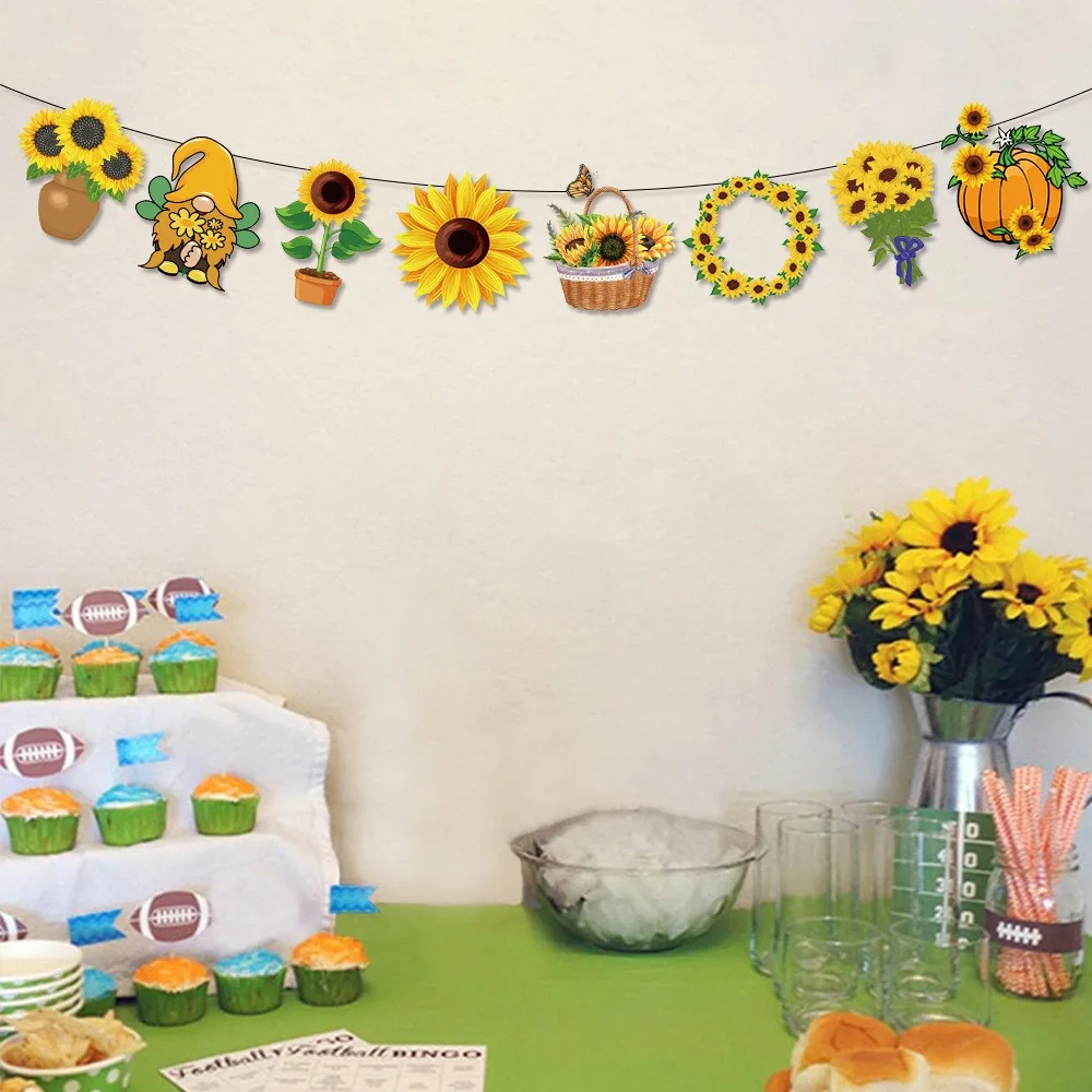 

Sunflower Faceless Old Man Banner Harvest Festival Kids Sunflower Theme Happy Birthday Party Decor Pumpkin Garlands Supplies