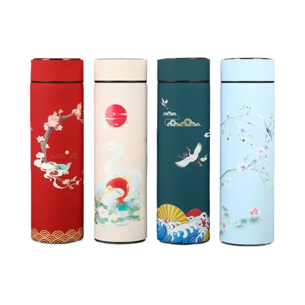 

Изолированная дорожная термос для кофе и чая на 16 унций, герметичная, не содержит BPA1, со съемным фильтром и термометром, элегантный азиатский художественный дизайн