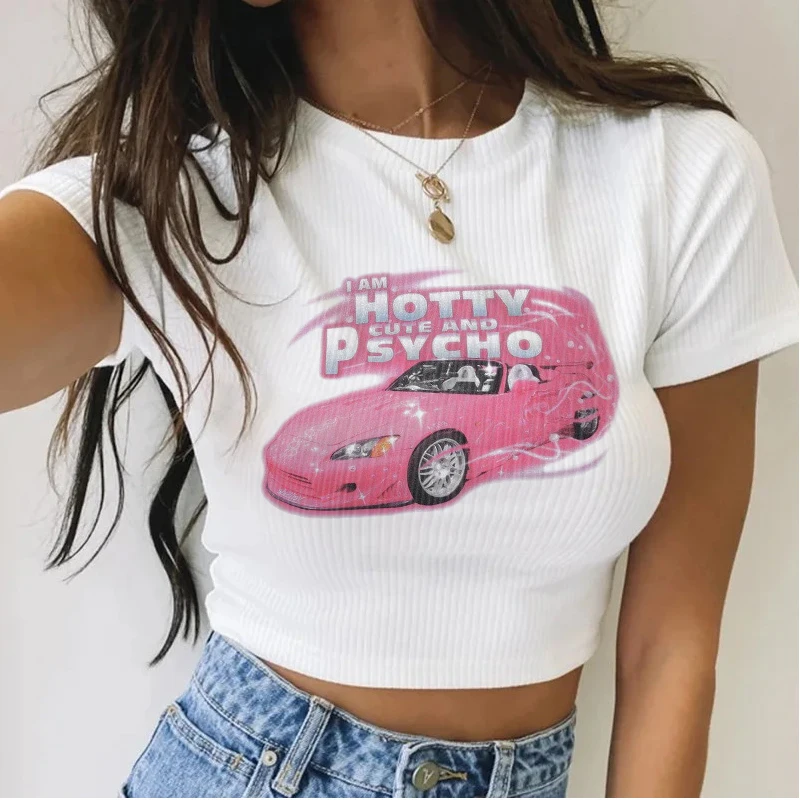 Sexy Women Fashion Graphic White Basic Cropped Knit Sweater Vintage O Neck Short Sleeve Female Pullover Y2k Chic Crop Tops Shirt