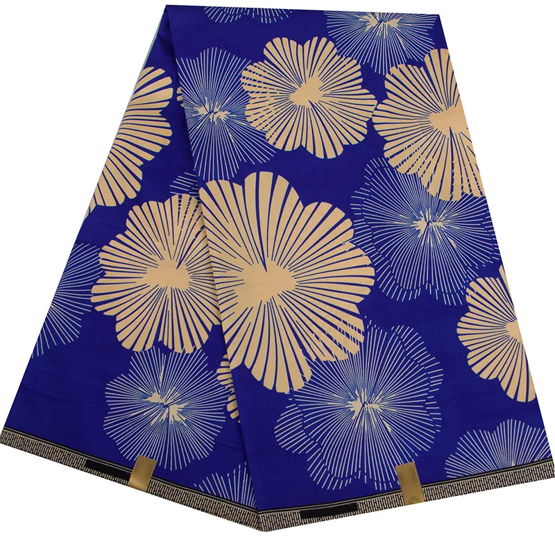 African Polyester Batik Fabric African Ethnic Double-Sided Printing Fabric Ankara Clothing Sewing Fabric Blue Fireworks Flowers