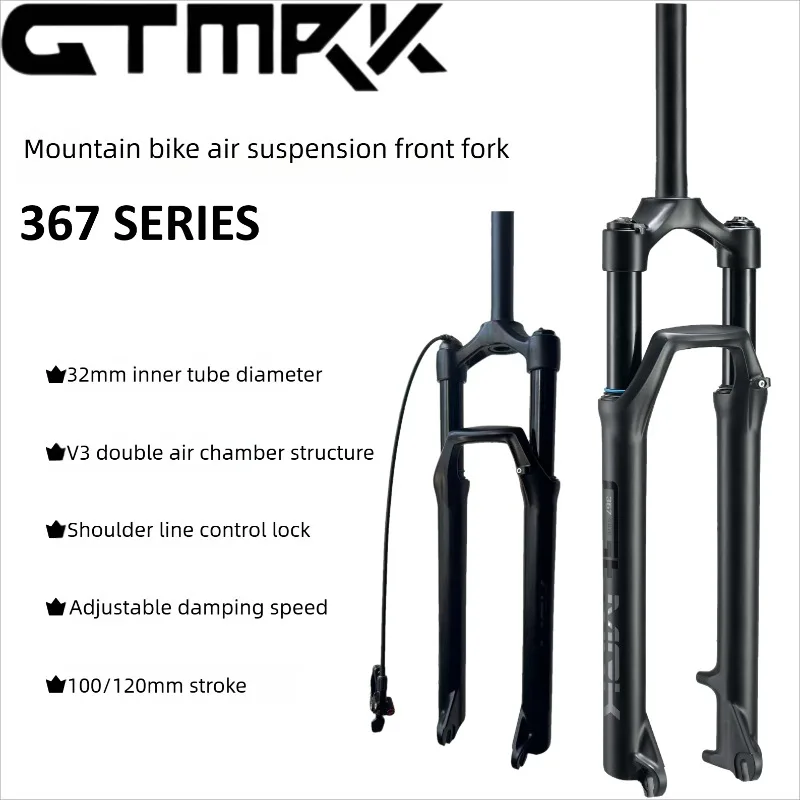 GTMRK 32mm Mountain Bike Air Fork Quick Release Dual Chamber Locking Damping Adjustable 120mm Travel