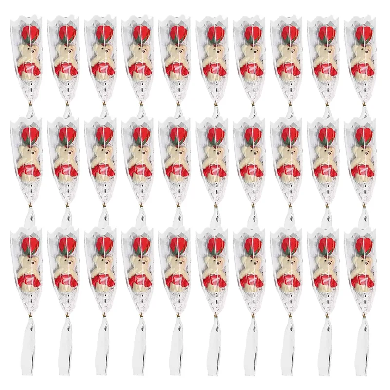 

3Pcs Romantic Artificial Soap Roses With Lovely Teddy Bear Valentine's Day Gifts Wedding Bouquet Decoration Holding Rose Flowers