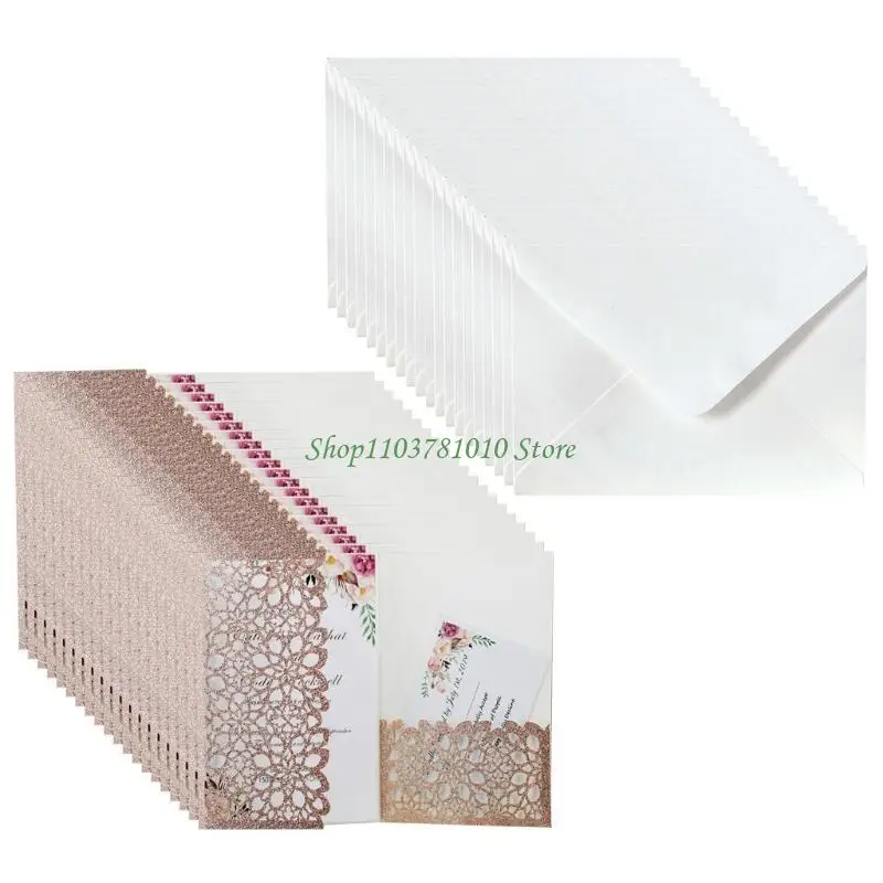 

U55D 20 шт., блестящие полые кружевные приглашения, открытки, конверты для свадьбы, свадебные принадлежности для душа, вечеринки