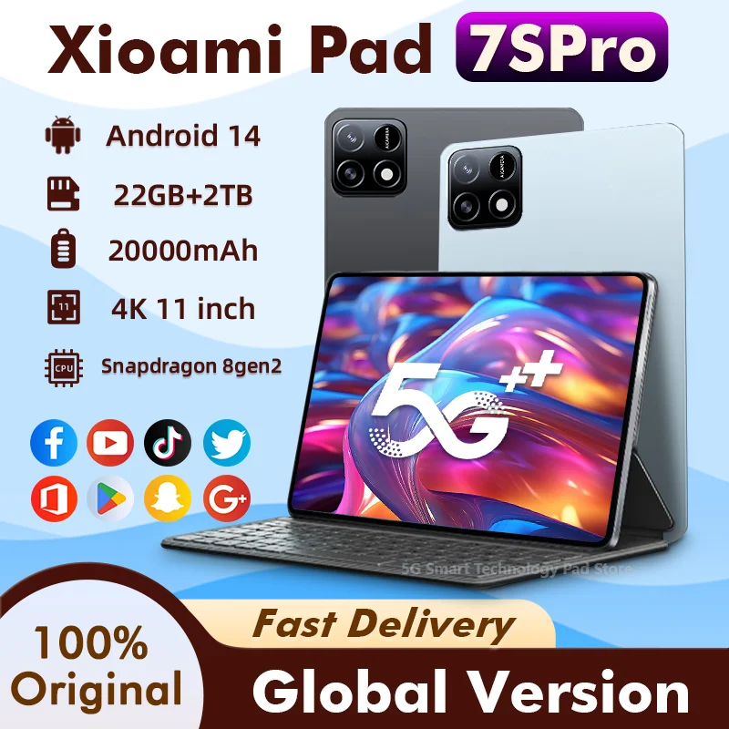 

2025 New Original Global Edition Tablet PC Pad 7S Pro Snapdragon 8gen2 Android 14 HD 4K 22GB+2TB 5G Tablet Dual SIM WIFI tablet