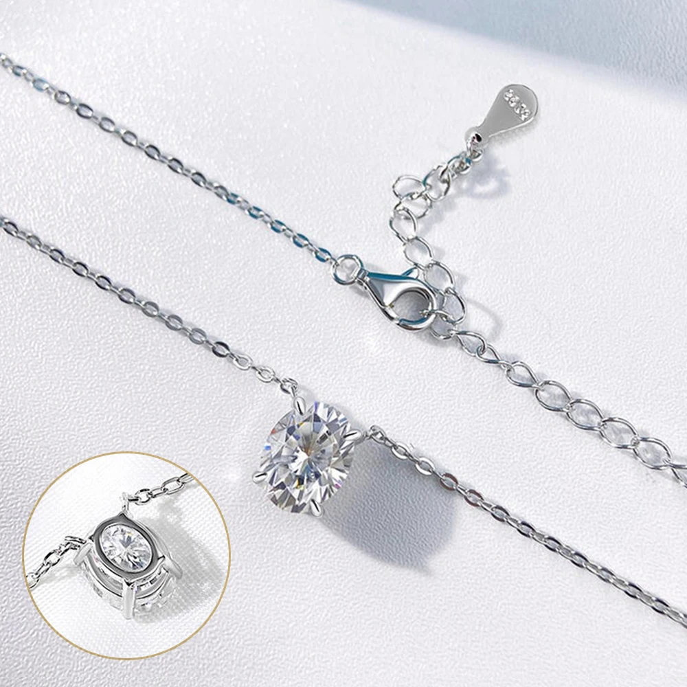 

1-3 Carat Oval Cut Moissanite Pendant Necklace for Women S925 Silver 18K Plated Solitaire Diamond Necklace Wedding Party Jewelry