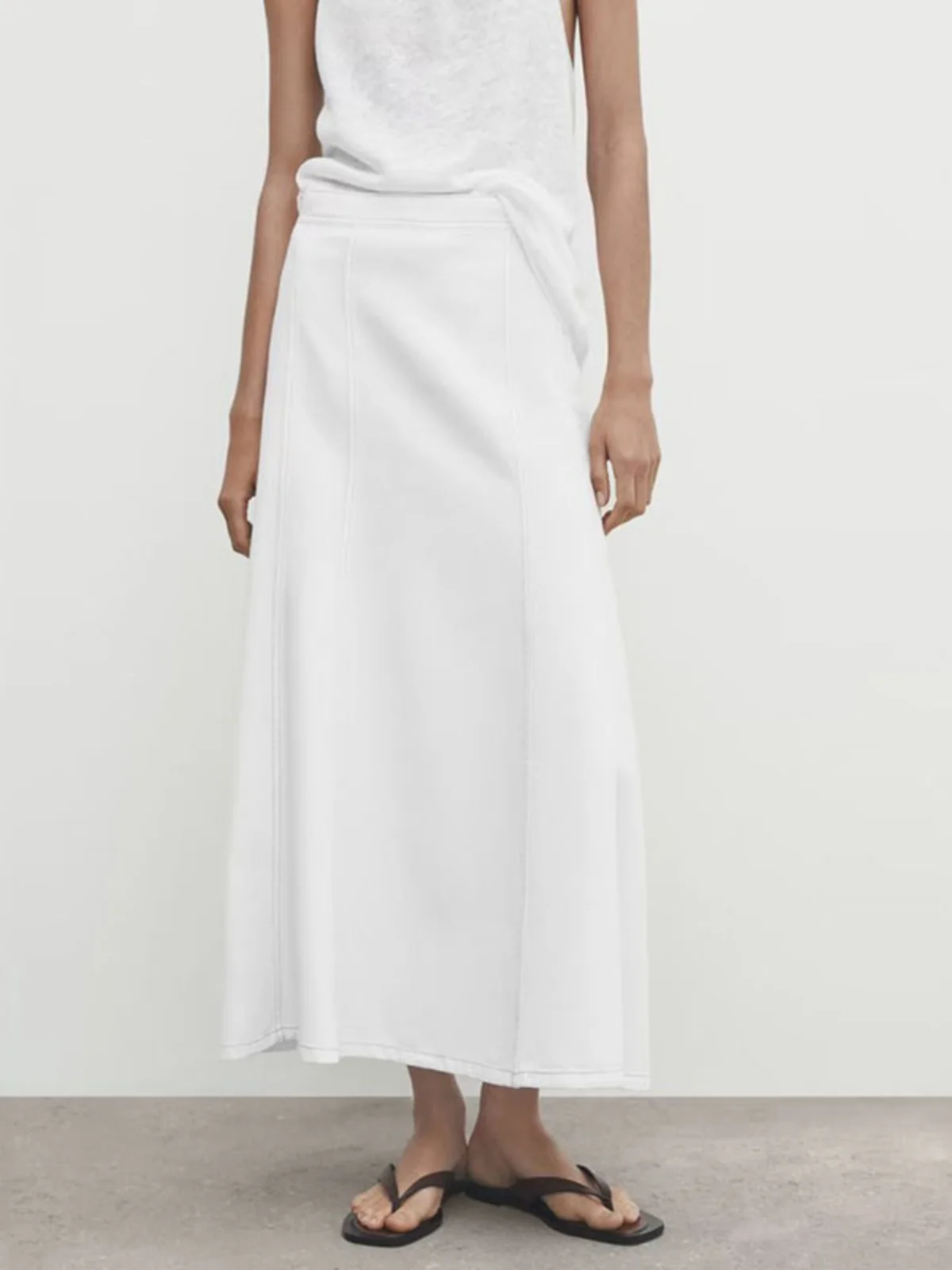 

Модная женская джинсовая юбка макси с высокой талией, белая, с вставками, А-силуэт, однотонная, для повседневной носки