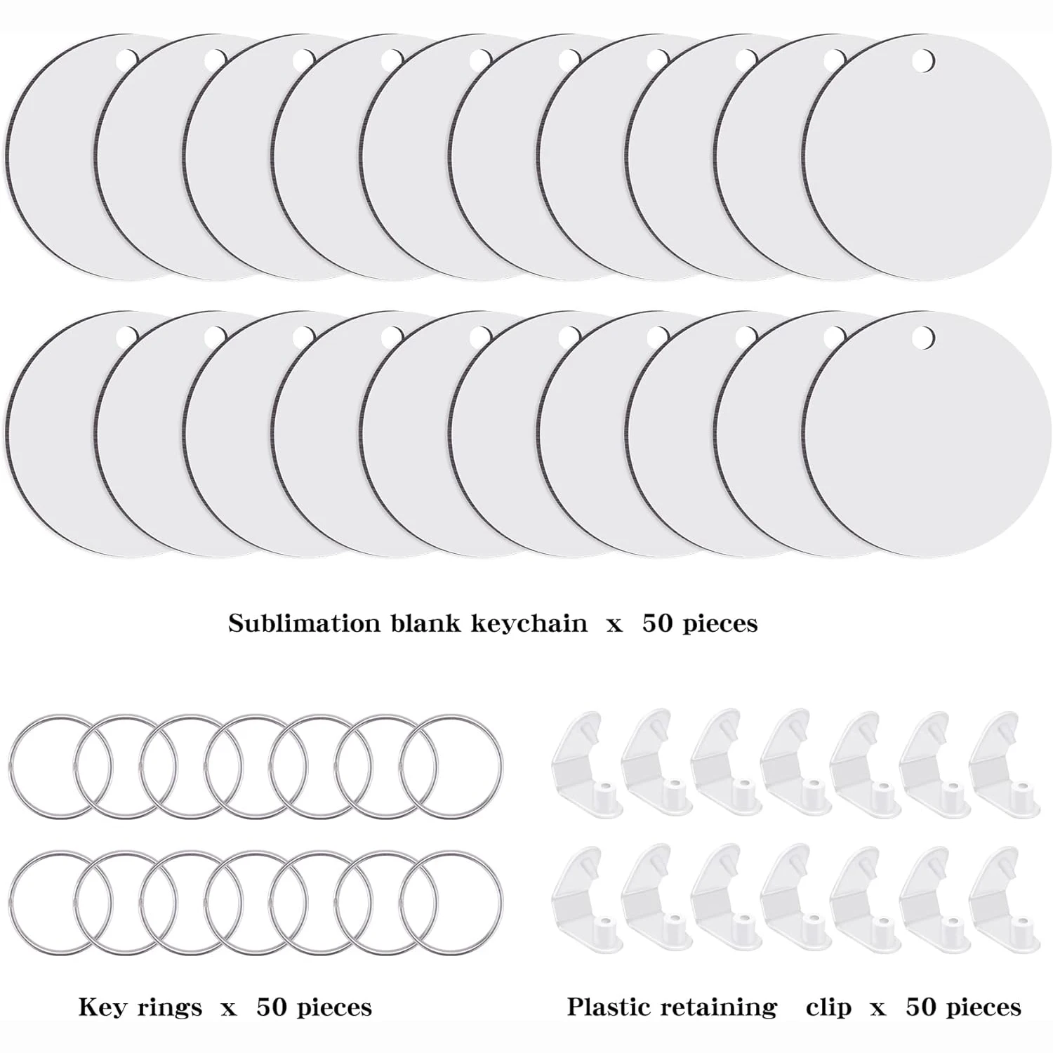 150 Pieces Round Sublimation Keychain Blanks Double Side Heat Transfer Blanks MDF Blank Board Key Rings Blanks for DIY and craft