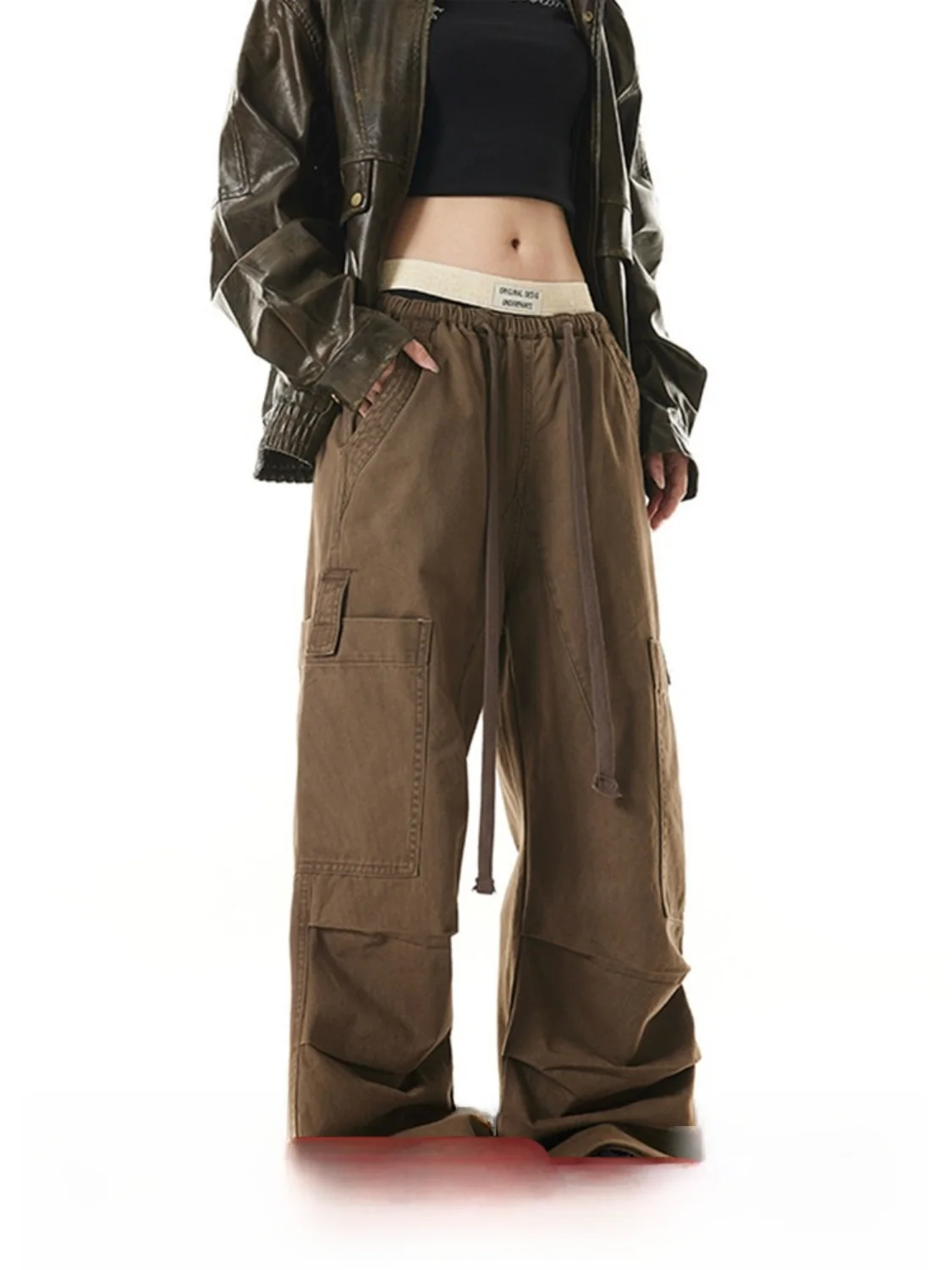 

American Style Retro Street Loose Women's Work Pants with Big Pockets Casual Versatile Wide Leg Trendy Long Trousers