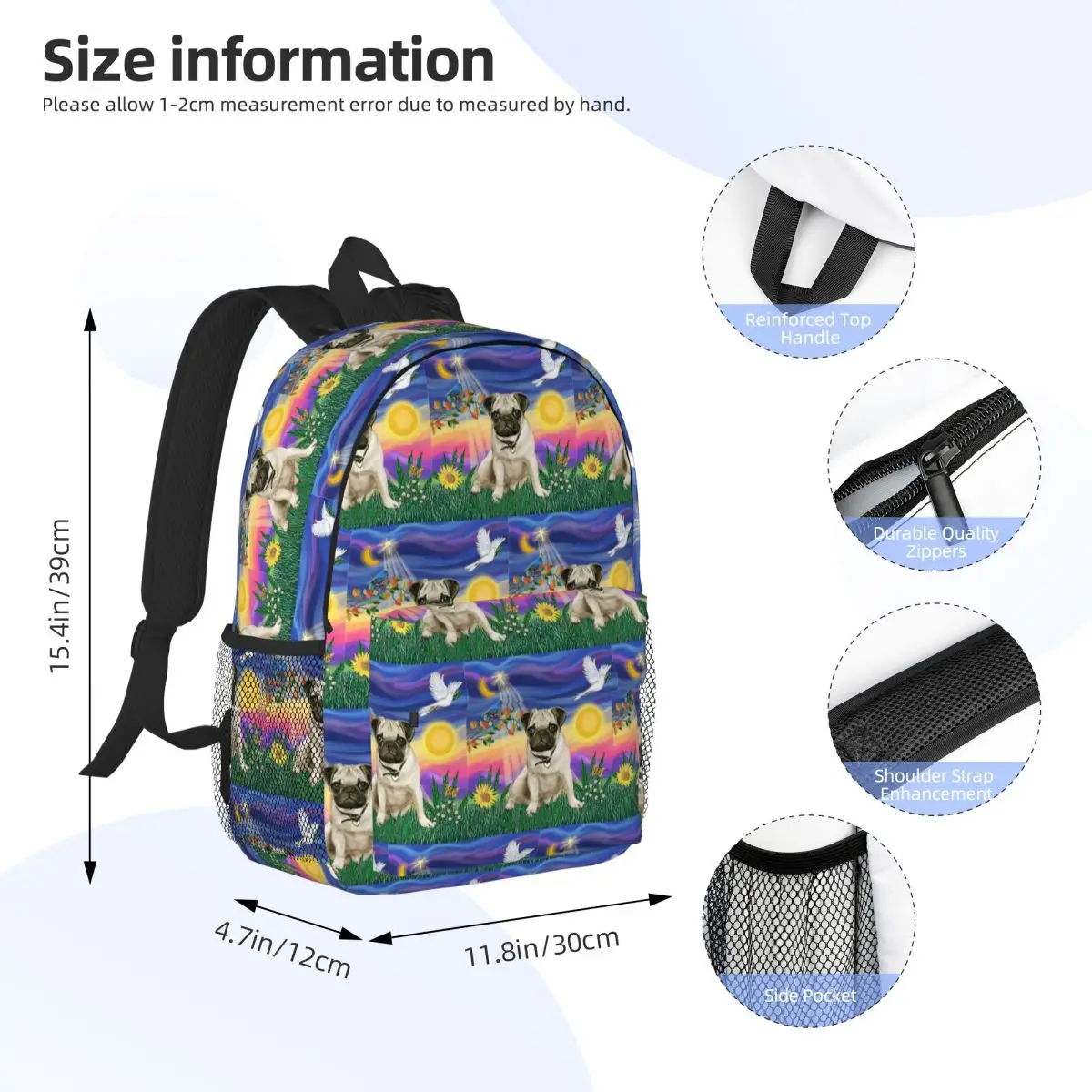 Twilight With A Pug Backpack Student Boys Girls BookBag Men Women School Bag Laptop Shoulder Bags