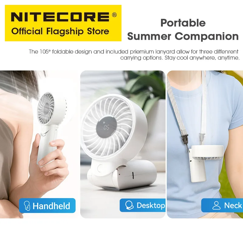 NITECORE NEF03 Pro مروحة التخييم مروحة يدوية قابلة للطي USB-C مروحة التنقل القابلة لإعادة الشحن للصيف والرحلات الخارجية والنزهات والمشي لمسافات طويلة