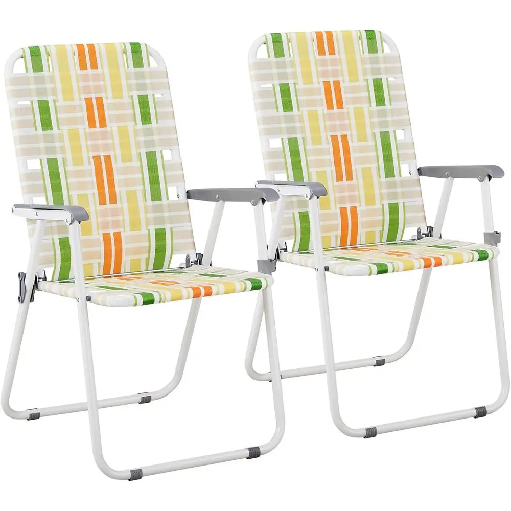 Webbed Lawn Chairs Set o 2, oldable Metal Patio Chairs Stable Steel Outdoor Chair or Camping, ishing, Beach, Poolside, Backyard