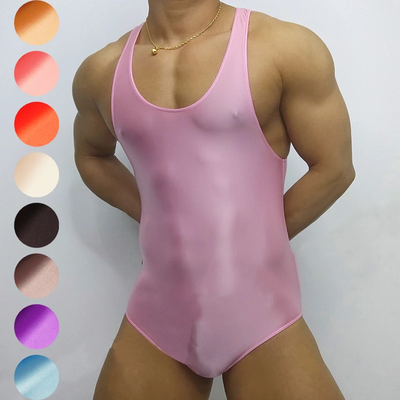 Men Undershirts Leotard Sports Workout Bodysuit Shorts Wrestling Singlet Fitness Jumpsuit Sexy Shiny Smooth Underwear Swimwear