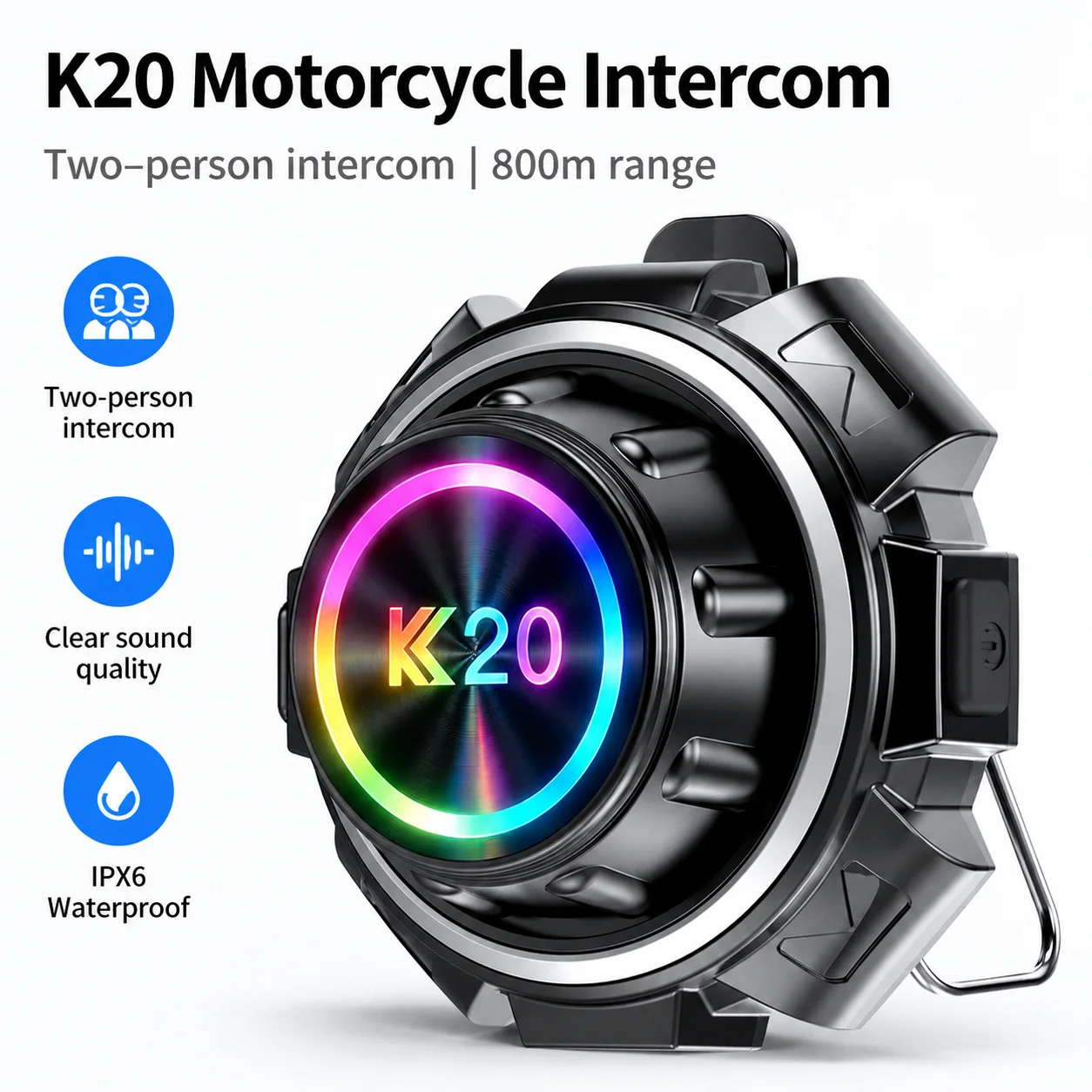 K20 Motorcycle Helmet Headset BT6.0 Intercom Music Player Hands-free Headphone Waterproof Interphone Motorcycle Accessories