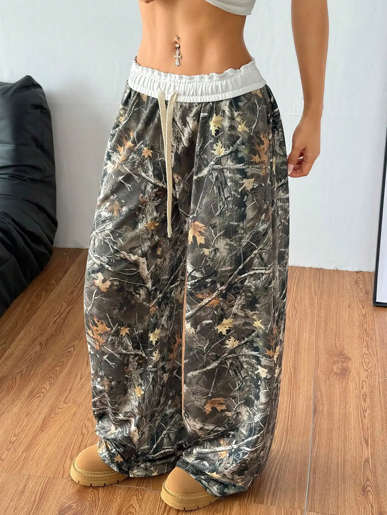 

Women's Camo Print Wide Leg Sweatpants with Elastic Waistband, Spring Summer Casual Pants