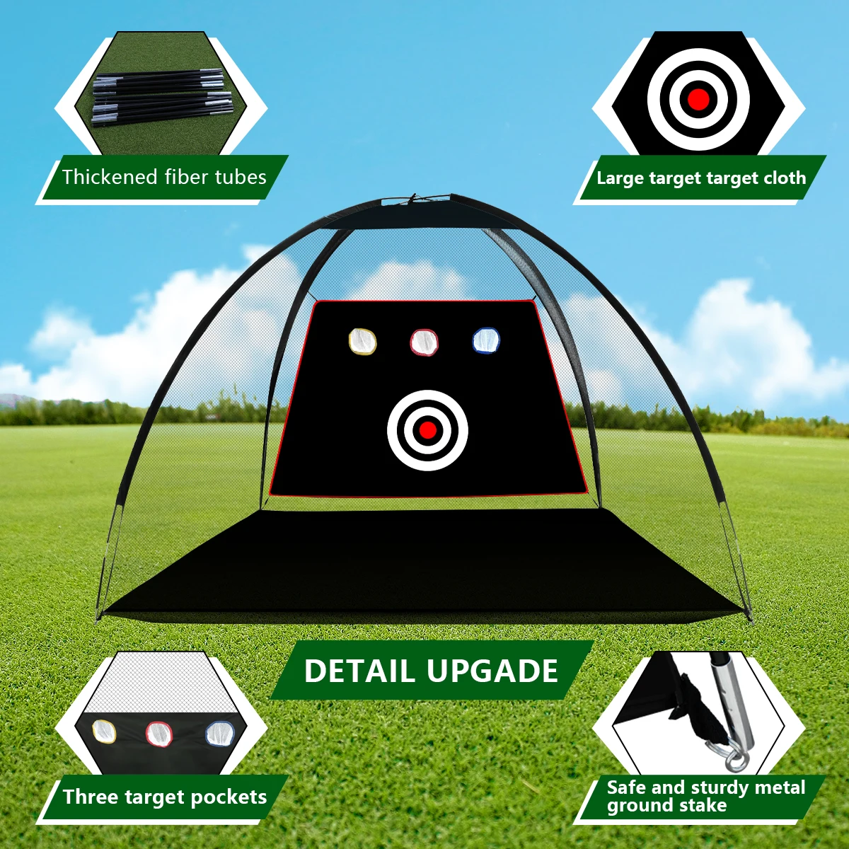 Golf Hitting Net Golf Practice Net 10X7FT Golf Training for Backyard Driving Chipping Swing with Multiple Impact Target