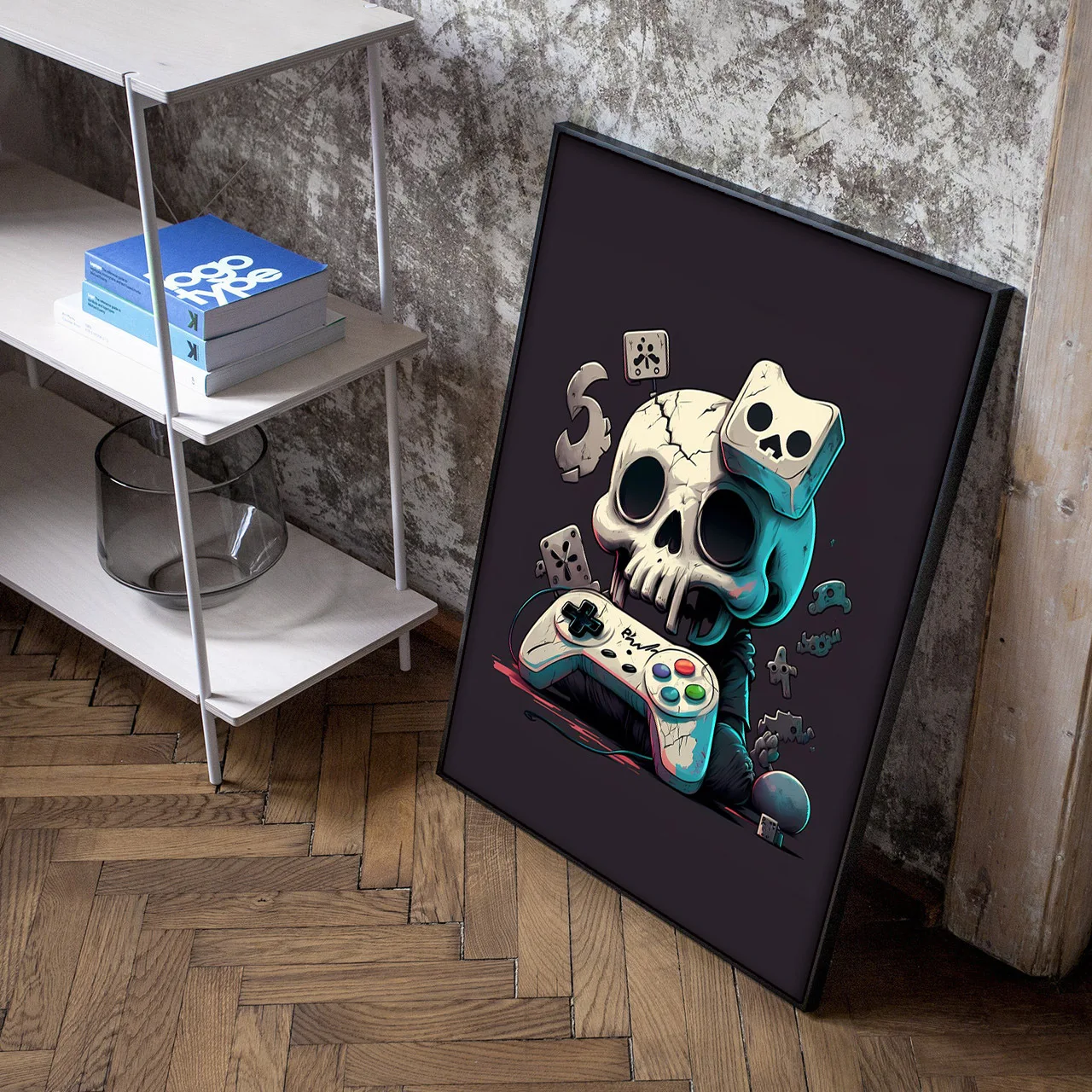 80s Retro Skulls Gamepad Aesthetics Pictures for Gaming Room Living Wall Art Home Decor Canvas Painting Print Posters Funny Gift
