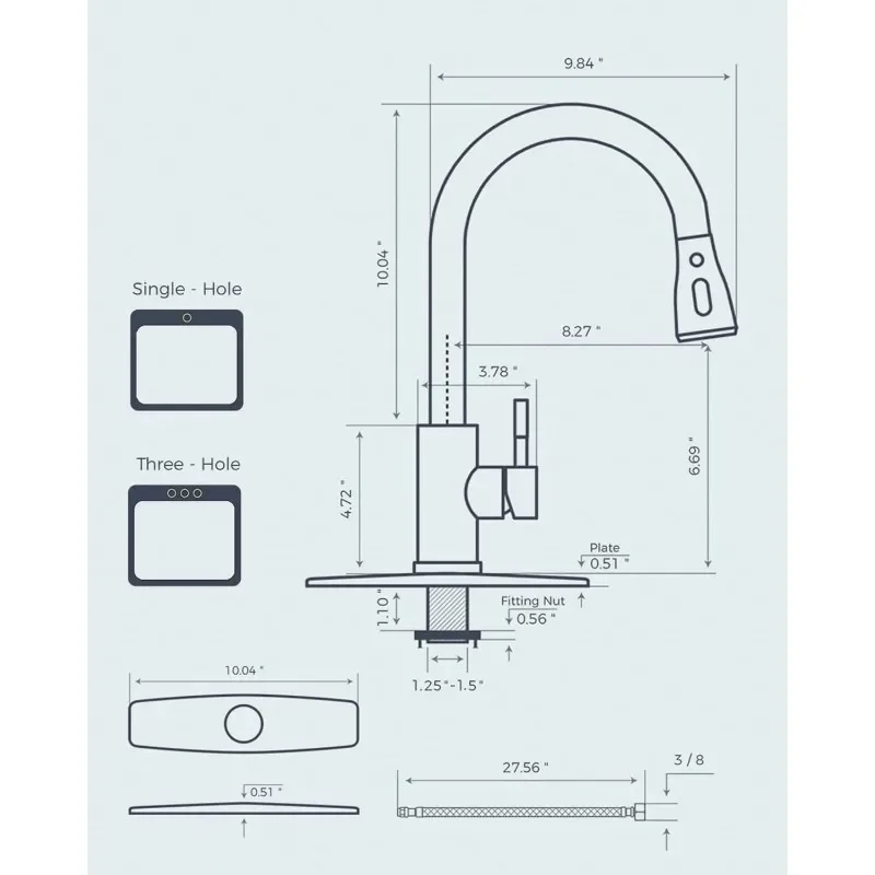 FORIOUS Kitchen Faucet with Pull Down Sprayer, Brushed Black, High Arc Single Handle, Deck Plate, RV Stainless Steel, 1.8 GPF