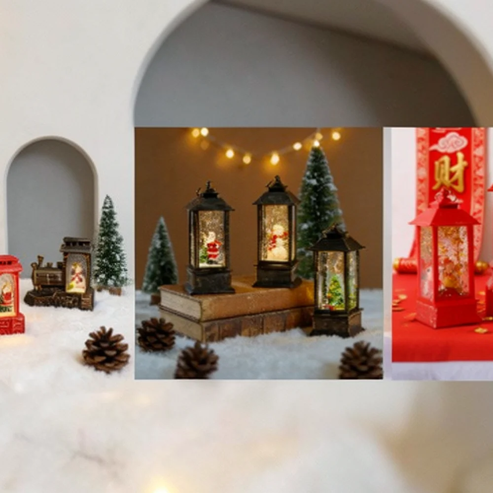 Christmas Glowing Lantern Santa Snowman Figurine Decorative Table Ornament Holiday Home Window Decor Gift