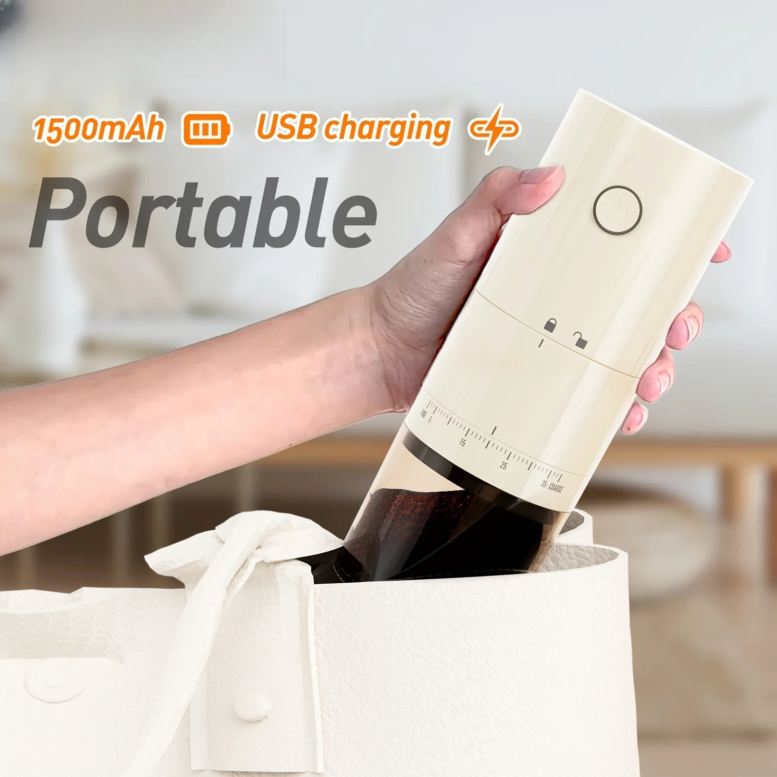 مطحنة حبوب القهوة الكهربائية المحمولة 38 تروس خارجية قابلة للتعديل USB شحن 1500 مللي أمبير قابلة للشحن ماكينة القهوة المنزلية الصغيرة