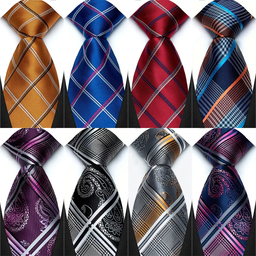 Nuevo diseño a cuadros y cuadros, corbata de 8cm, corbatas de tejido Jacqurd rojo y azul para hombres, accesorios para corbatas de boda y negocios, corbatas para el cuello, regalos