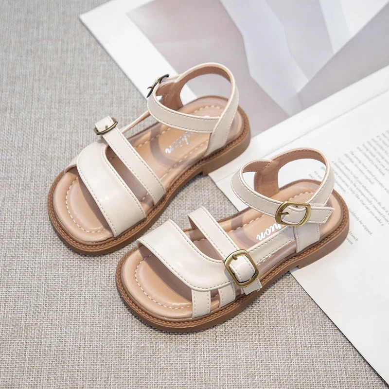 Children Summer Beach Shoes Hollow-out Woven Girls Princess Roman Sandals Soft Sole Fashion Kids Causal Flats Sandals Simple