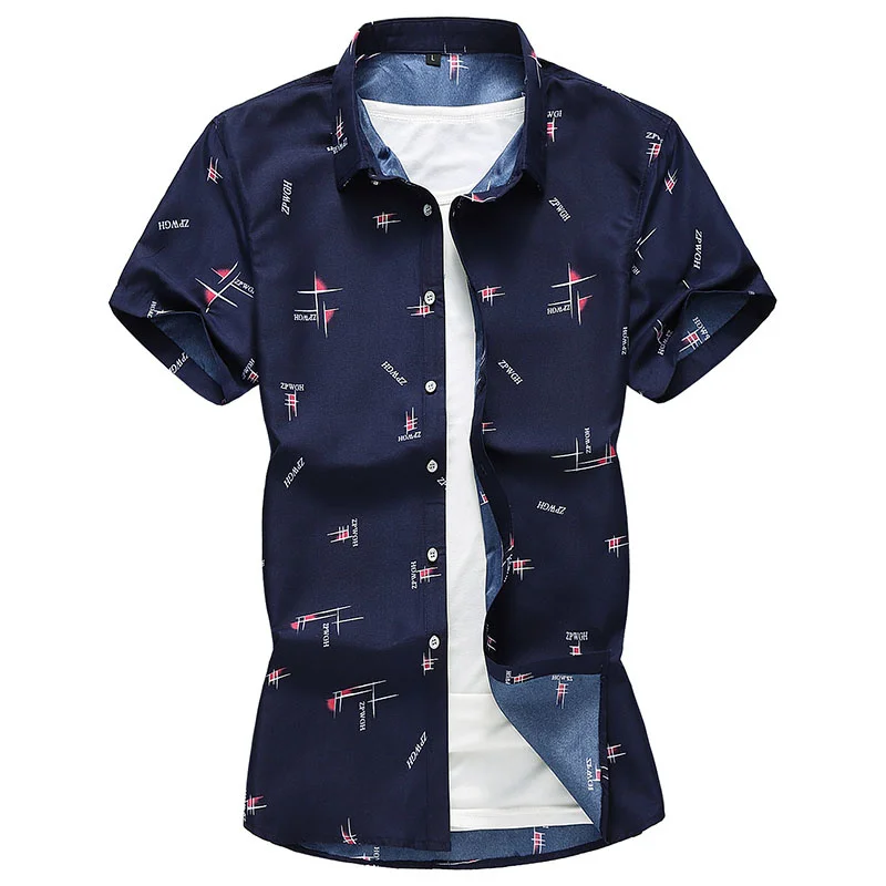 

2023 New Summer Men's Casual Shirt Fashion Loose Printed Short Brand Clothes Plus Size 5XL 6XL 7XL