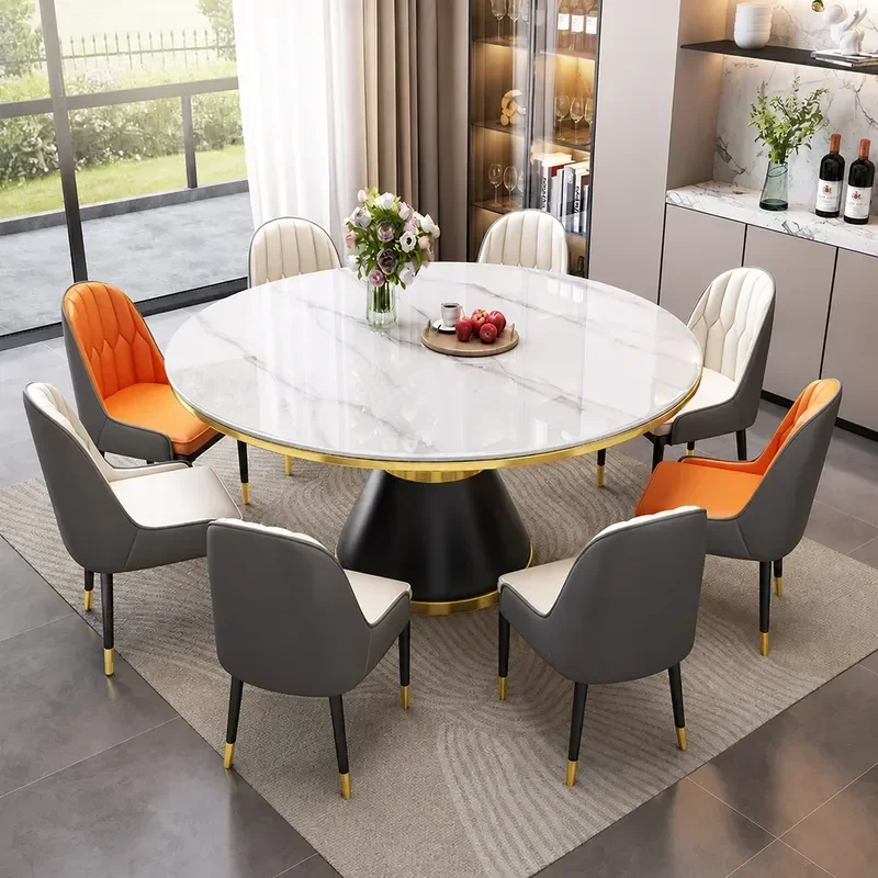 Modern Italian Sintered Stone Round Dining Table with Induction Cooker Simple Light Luxury Marble Look Small Apartment