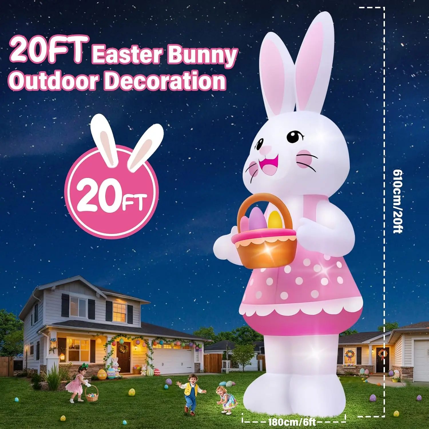 20FT Easter Inflatable Giant Bunny with Eggs Outdoor Yard Decorations for Garden Lawn Christmas Inflatable Figures Home Decor
