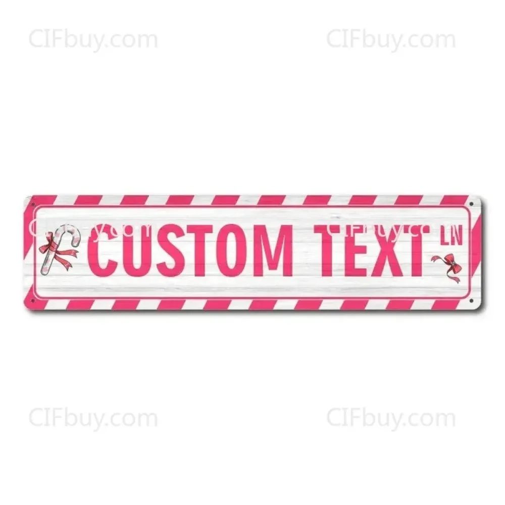 [CIFbuy][2D Flat] Personalized Candy Cane Metal Sign,Custom Text Pink White Vintage Home Wall Decor (Only For Decoration)
