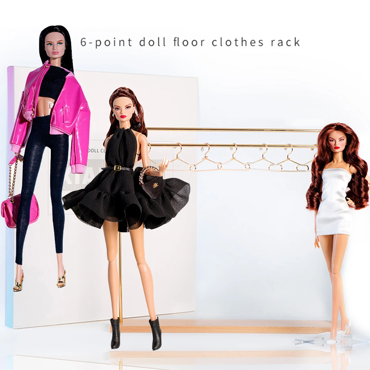 

32cm Supermodel Doll Universal Accessories Metal Solid Wood Hanger Dollhouse Furniture 1/6 Doll High Quality Floor Clothes Racks