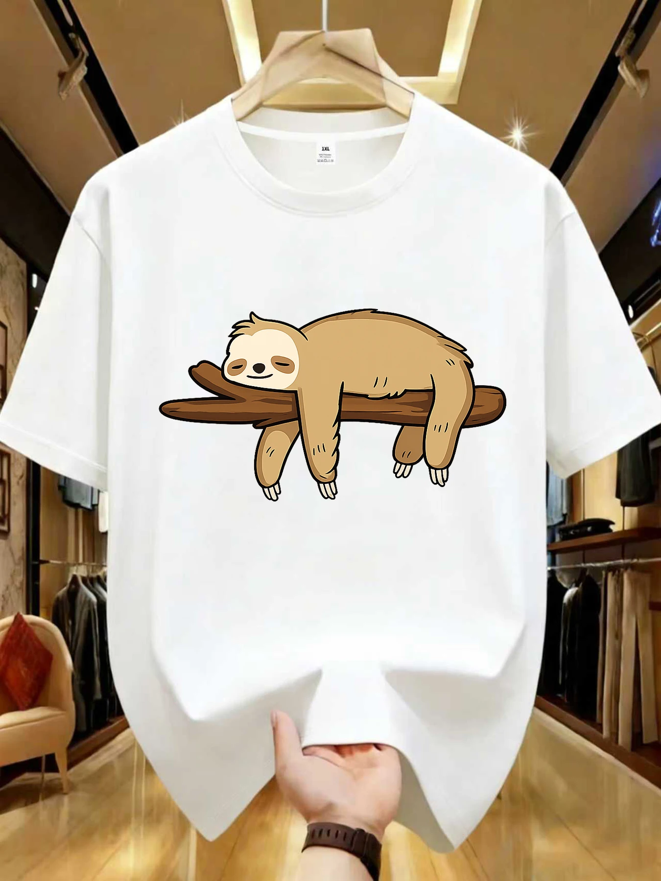 

【WZM1041172】Sloth print plus size women's round neck summer casual short sleeved street fashion versatile T-shirt