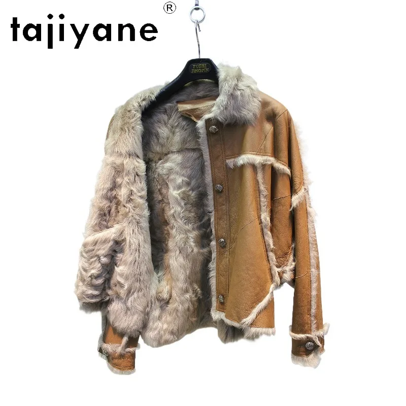TAJIYANE Soft Huyang Lamb Shearling Fur Coat Women Batwing Sleeve Outerwear Short Real Fur Jacket Oversized Overcoat Warm Шуба