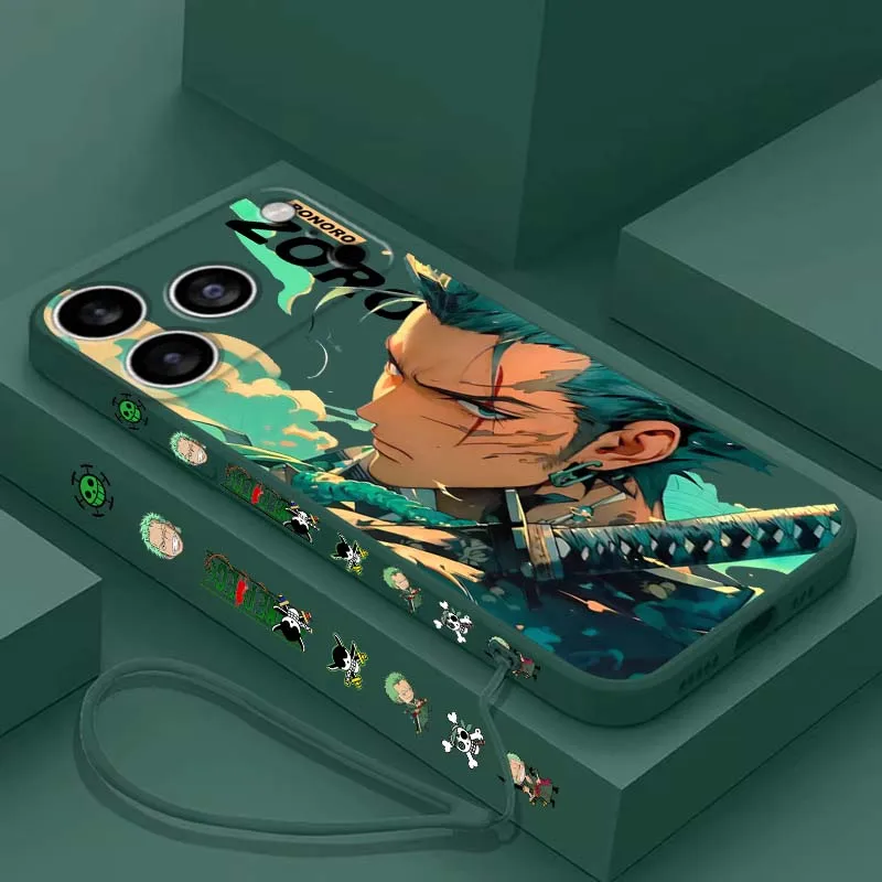 One Piece Roronoa Zoro Art For Apple iPhone 17 16 15 14 13 12 XR XS X Pro Max Plus Liquid Left Rope Soft Phone Case