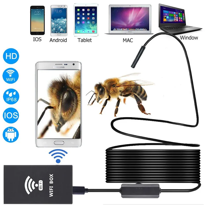 

Mini HD 1200P Portable Wifi Endoscope Camera 5.0mm Len 8 LEDs 10M Soft Wire Industrial Pipeline Car Repair Inspection Borescepe