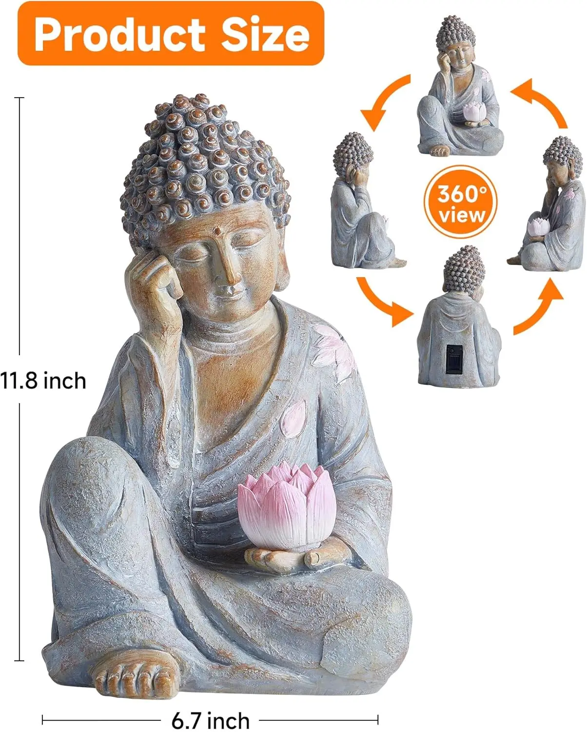Statue de bouddha solaire avec lumière de Lotus, décoration extérieure étanche IP65 pour jardin, Patio, maison