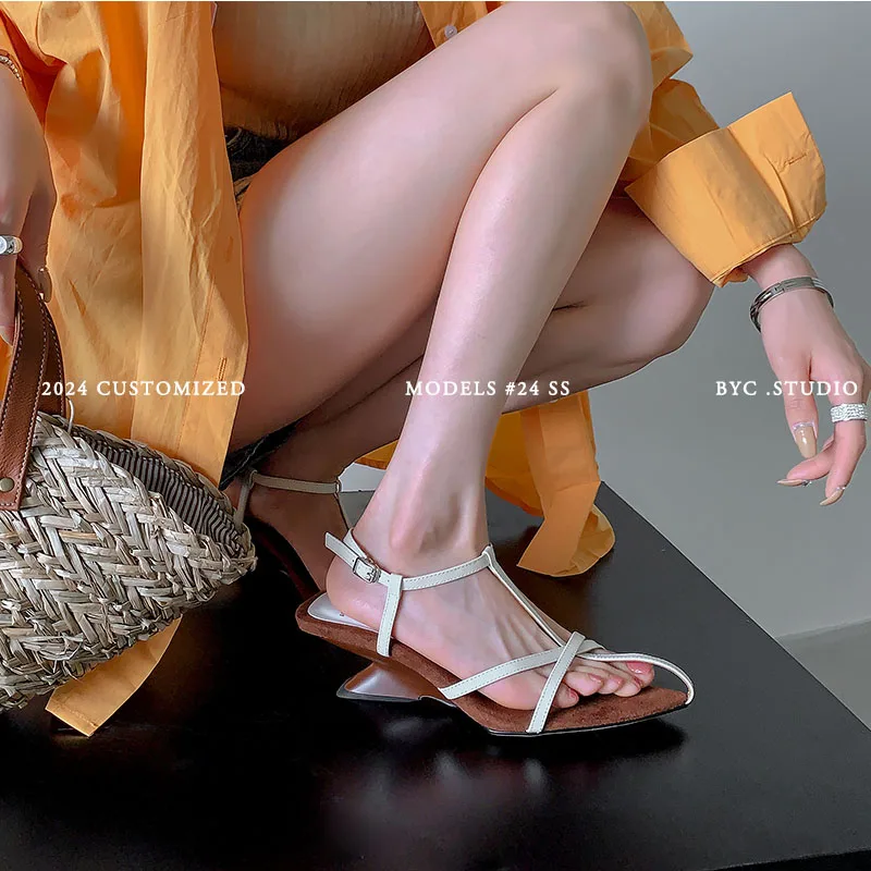 Summer Shoes Narrow Band Sexy Sandals Strange Heels Women Sandals Pointed Toe Ladies Concise Footwear Summer Gold Beige Shoes