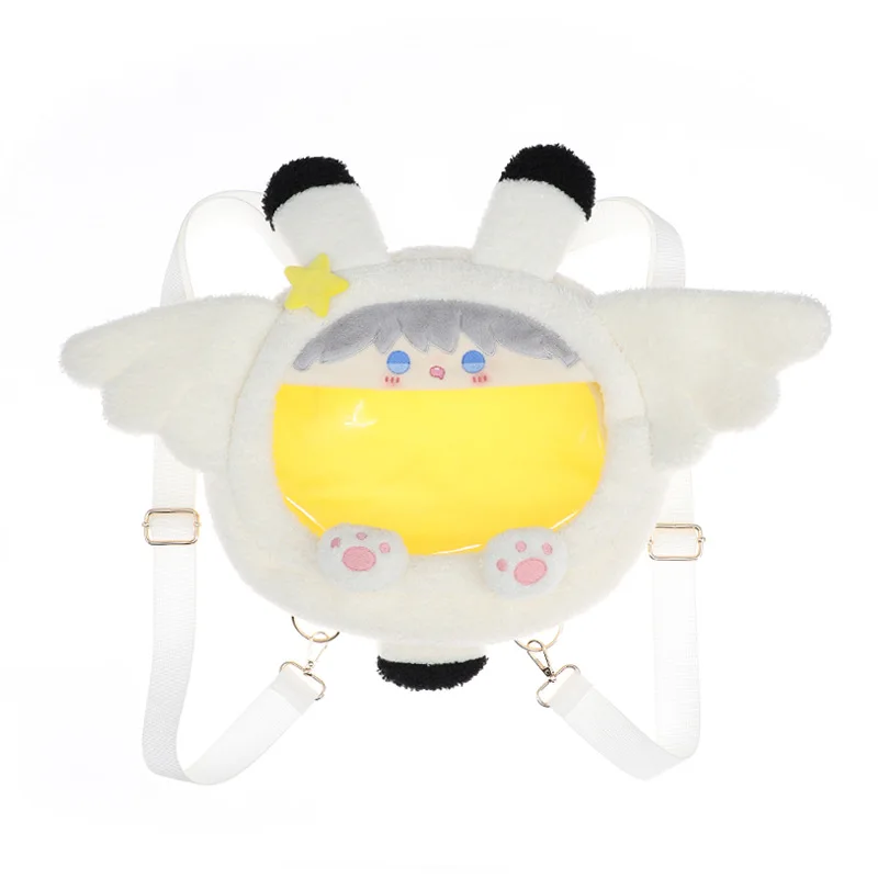 

Kawaii Plush Ita Bag Backpack, Clear Display Window for Anime Badges & Dolls, Cute Fox/Rabbit Design for Daily Wear & Comic Con