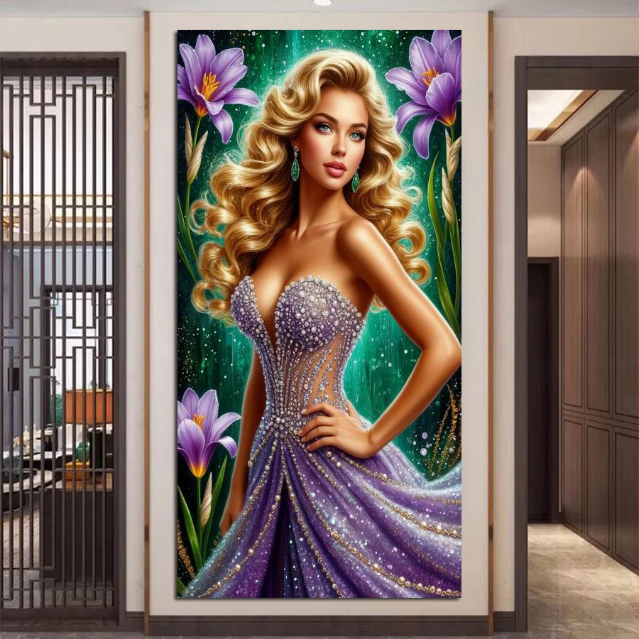 

Сексуальная женщина цветок большой размер Diy алмазная живопись элегантная богиня полная квадратная круглая дрель мозаика вышивка фотографии 50x100 см