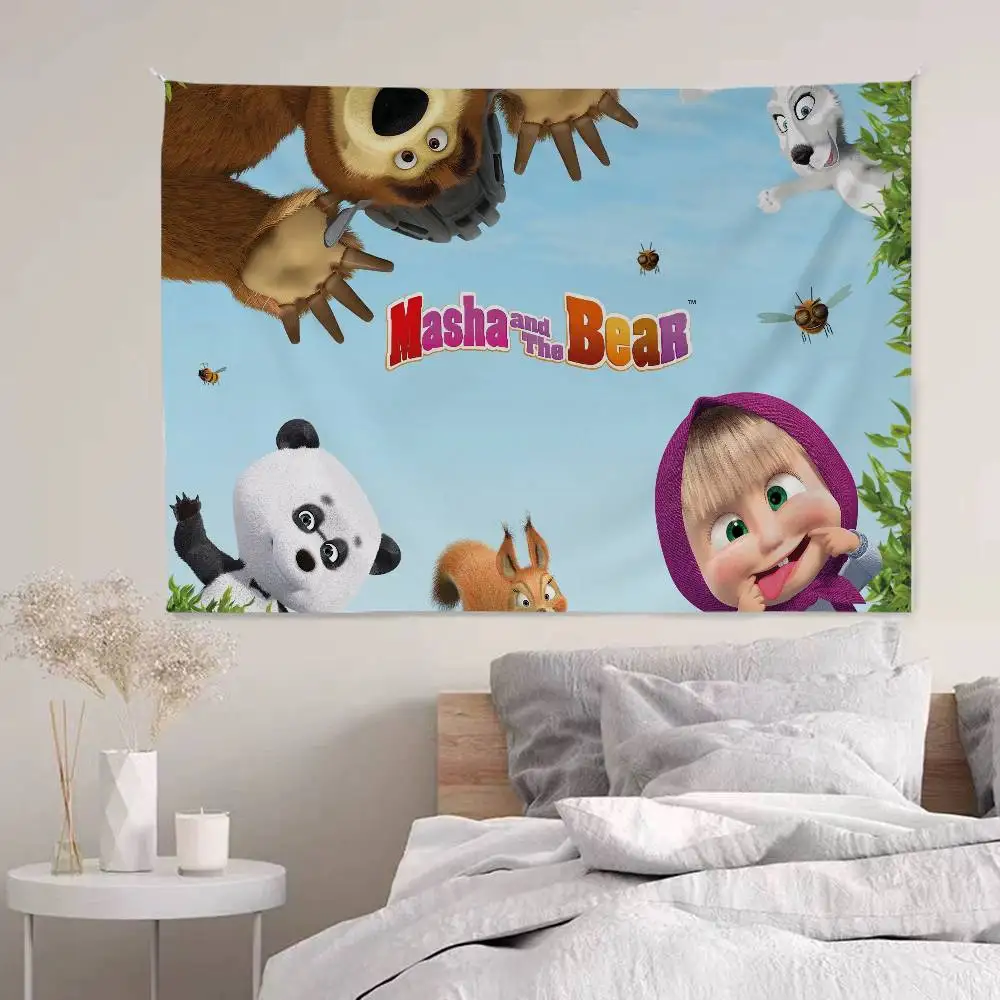 M-Masha And Bear Cartoon Hanging Bohemian Tapestry Bohemian Wall Tapestries Mandala Kawaii Room Decor