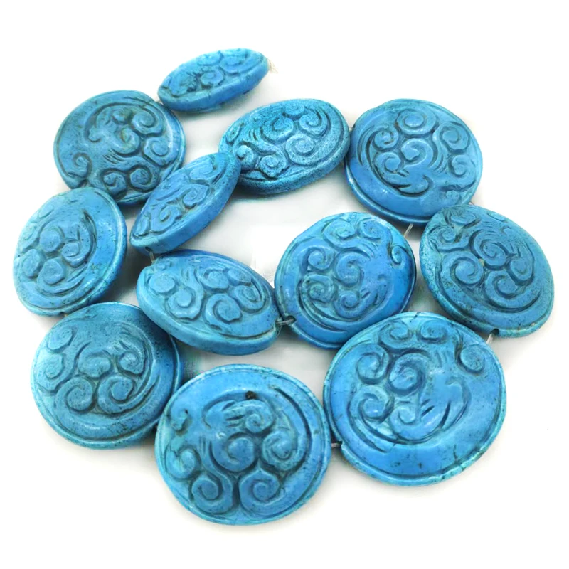 

16 inches 13x30x35mm Blue Marquise Totem Carved Turquoise Beads Loose Strand