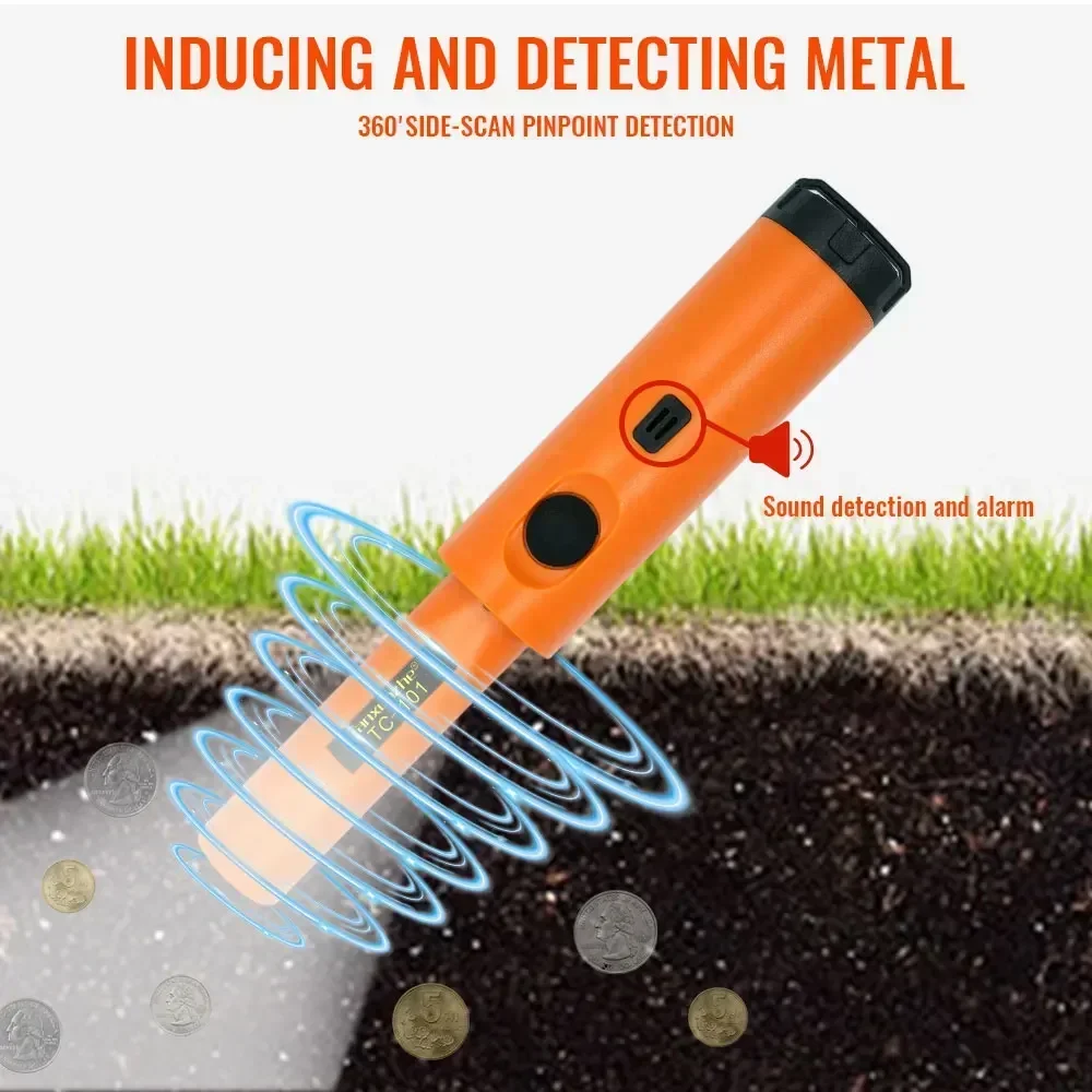 TC-101 Waterproof Metal Detector Handheld Positioning Rod Detecting Pinpointing for Treasure Search with Bracelet LED Lights