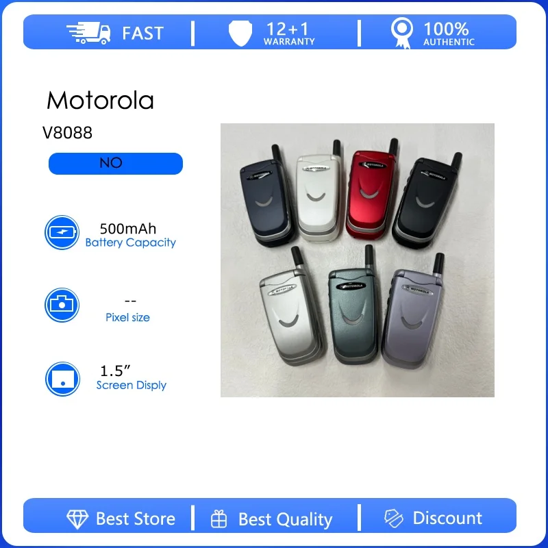 Motorola V8088 Reacondicionado-Original, Batería Desmontable de 500 mAh, Teléfono Celular al por Mayor, Envío Gratis, Solo Compatible con Inglés