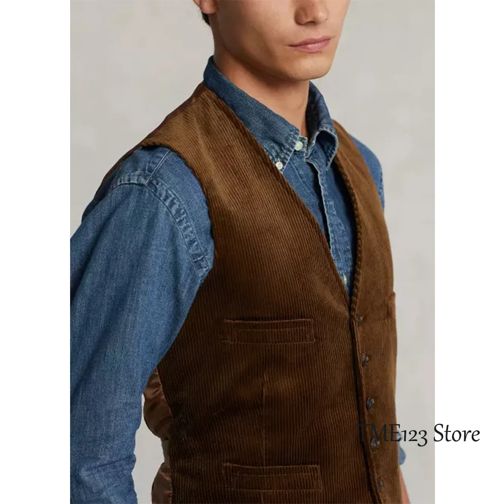 Gilet Slim en Velours Côtelé pour Homme, Veste à Simple Boutonnage, Vêtement Décontracté