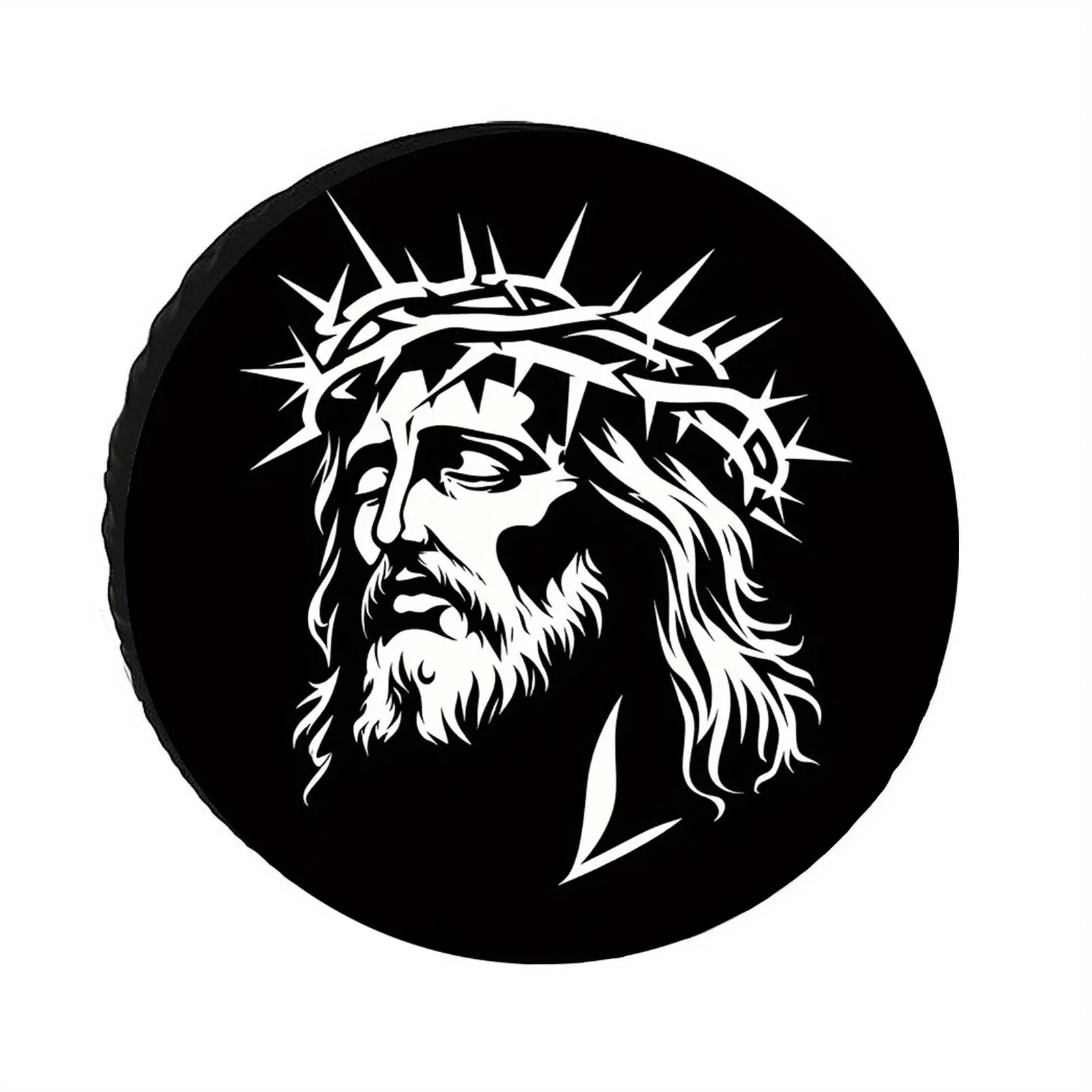 

Jesus Christ Crown of Thorns Spare Tire Cover Religious God Expression Wheel Protector for Jeep RV Trailer
