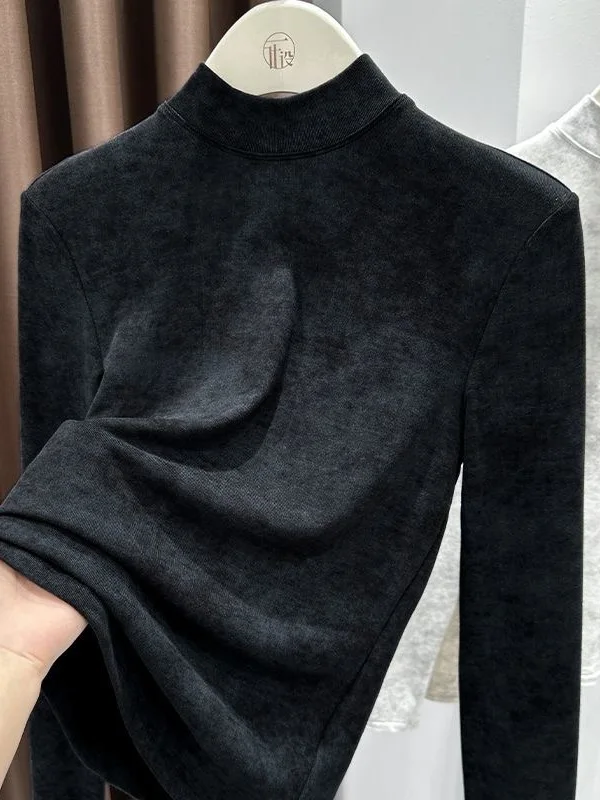 

Elegant Long Sleeve Women's Base Shirt Thin Fleece Half High Collar Dyed Top Warm Inner Wear for Autumn Winter Versatile Clot...