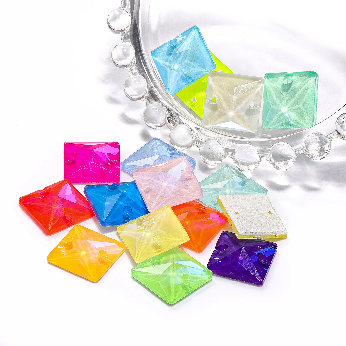 Various Sizes Neon Square High Quality Sew on Rhinestones Glass Flatback Crystal For Clothes Artefact DIY Decoration