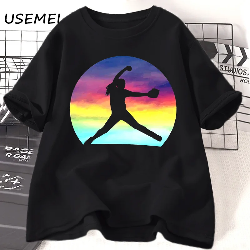 

Softball Pitcher T Shirt for Women Retro Sunset T-Shirt Girl Youth Women's T-shirts Casual Cotton Short Sleeve Tshirt Clothing